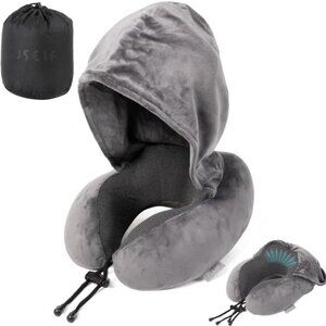 neck support U shaped hooded travel pillow for airplane1 Set
